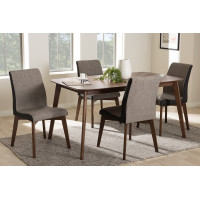 Baxton Studio Kimberly-Brown-5PC Dining Set Kimberly Mid-Century Modern Beige and Brown Fabric 5-Piece Dining Set